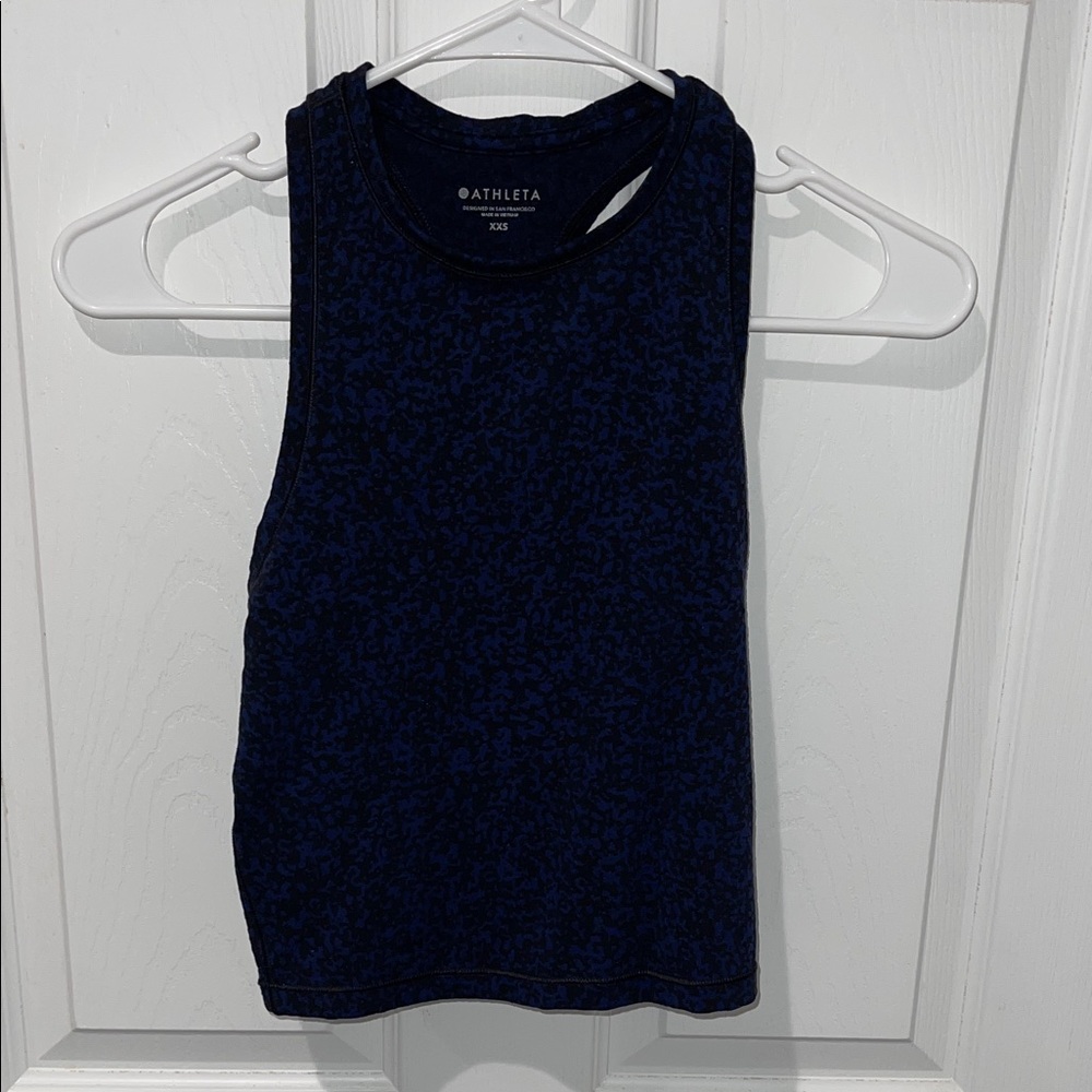 Athleta Women's Dark Blue Patterned Racerback Tank Top Cropped